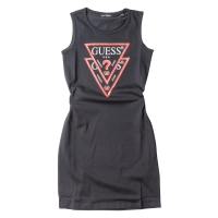 Παιδικό φόρεμα GUESS για κορίτσια Triangle Μαύρο κοριτσίστικο επώνυμο ραντάκι μοντέρνο άνετο ποιοτικό