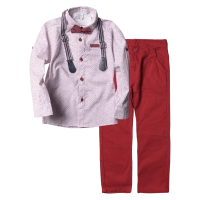 Παιδικό σετ για αγόρια Cesky Κόκκινο αγορίστικο ολοκληρωμένο σετ με πουκάμισο παπιγιόν τιράντες παντελόνι