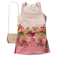 Παιδικό φόρεμα για κορίτσια Florence ροζ κοριτσίστικο επίσημο για γάμο βάφτιση με χρυσόσκονη λουλούδια με τσάντα ρομαντικό