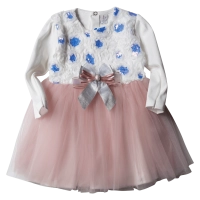 Βρεφικό φόρεμα για κορίτσια Modena ροζ πούδρας κοριτσίστικο επίσημο για γάμο βάφτιση με τούλι με παγιέτε