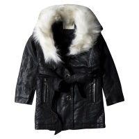 Παιδικό μπουφάν για κορίτσια Leather Florida μαύρο κοριτσίστικο με γούνα ζεστό για χειμώνα δερματίνη μακρύ 1