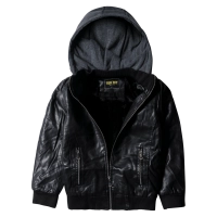 Παιδικό μπουφάν για αγόρια Leather Norway μαύρο αγορίστικο ζεστό δερματίνη για καλό ντύσιμο casual με γούνα μοντέρνο άνετο