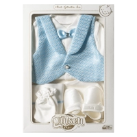 Βρεφικό σετ για νεογέννητα αγόρια Triangle Σιέλ αγορίστικο μπλούζα γιλέκο παπούτσια δώρο σε κουτί
