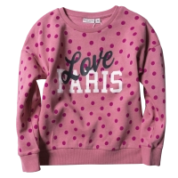Παιδική μπλούζα Name it για κορίτσια Love PARIS Πουά Ροζ κοριτσίστικη με στάμπα πουά φούξια φούτερ με χνούδι με λάστιχο 