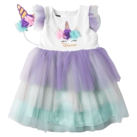 Παιδικό φόρεμα για κορίτσια Unicorn21 λευκό κοριτσίστικα εντυπωσιακά για γάμο βάφτιση επίσημα μονόκερος