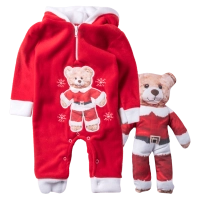 Βρεφικό χρισστουγεννιάτικο φορμάκι Bear για αγόρια κόκκινο αγορίστικα οικονομικά βρεφικά χριστουγεννιάτικα σετάκια