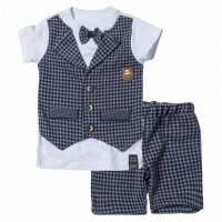 Βρεφικό σετ για αγόρια Little guy γκρί μπλέ καλό ντύσιμο για μωράκια ποιοτικά βαμβακερά online