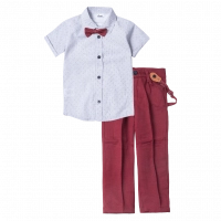 Παιδικό σετ με πουκάμισο για αγόρια Fly άσπρο μπορντο