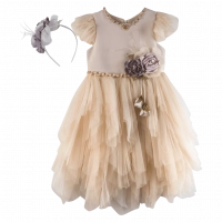 Παιδικό φόρεμα για κορίτσια Titania μπεζ κοριτσίστικα τούλι εκκλησία βάφτιση γάμο παρανυφάκια (2)
