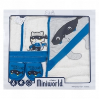 Παιδικό σετ 4 τεμαχίων για αγόρια Flying Fox μπλε αγορίστικα μωράκια πετσέτες μπουρνούζια παντοφλάκια (1)