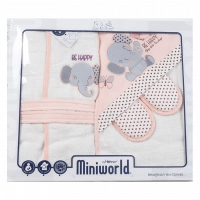 Παιδικό σετ 4 τεμαχίων για κορίτσια Elephant σομόν κοριτσίστικα μπουρνούζια πετσέτες παντοφλάκια δωράκια (1)