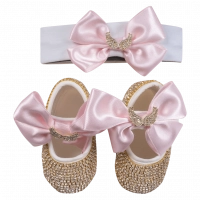 Βρεφικό σετ δώρου παπούτσια και κορδέλα για κορίτσια Angel χρυσό κοριτσίστικα δωράκια online μηνών μωρά (1)