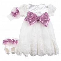 Βρεφικό σετ για νεογέννητα κορίτσια Mrs Glam λευκό κοριτσίστικα φορέματα καλά 3 μηνών