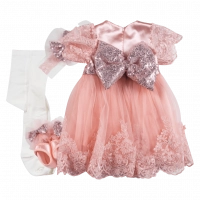 Βρεφικό σετ για νεογέννητα κορίτσια Mrs Glam σομόν κοριτσίστικα καλά φορέματα δαντέλα 3 μηνών online (2)