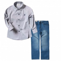 Παιδικό πουκάμισο Sandy Kids γκρι αγορίστικα κοντομάνικο μακριμάνικο μοντέρνα παιδικά ρούχα online χρονών πάνω | Παιδικό παντελόνι New College για αγόρια Solo Μπλε Αγορίστικα ελληνικά μοντέρνα τζιν 