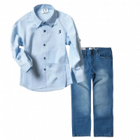 Παιδικό πουκάμισο για αγόρια Sandy Kids γαλάζιο αγορίστικα κοντομάνικο μακρυμάνικο μοντέρνα παιδικά ρούχα online ετών | Παιδικό παντελόνι New College για αγόρια Solo Μπλε Αγορίστικα ελληνικά μοντέρνα τζιν 