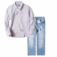 Παιδικό πουκάμισο για αγόρια Trappes άσπρο καλά πουκάμισα για αγοράκια ετών βαμβακερά μοντέρνα ιδιαίτερα online | Παιδικό παντελόνι για αγόρια Buttons Μπλε αγορίστικα τζιν μοντέρνα οικονομικά 