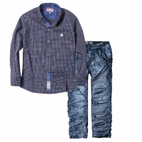 Παιδικό πουκάμισο για αγόρια Νewcastle καρό μπλέ καλό επίσημο εκδηλώσεις online  | Παιδικό παντελόνι τζιν για αγόρια Militaire μπλε μοντέρνα για εκδηλώσεις καθημερινό για το σχολείο casual 