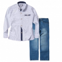 Παιδικό πουκάμισο για αγόρια Dot άσπρο 5-16 αγορίστικα καλά πουκάμισα γάμο βάφτιση εκκλησία ετών online | Παιδικό παντελόνι New College για αγόρια Solo Μπλε Αγορίστικα ελληνικά μοντέρνα τζιν 