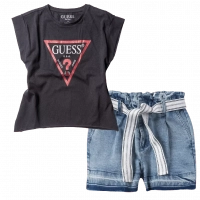 Παιδική μπλούζα GUESS για κορίτσια QuestionMark Μαύρο Κόκκινο κοριτσίστικη κοντομάνικη επώνυμη ποιοτική μοντέρνα ιδιαίτερη | Παιδική βερμούδα Eβίτα για κορίτσια Βracken τζιν (1) 