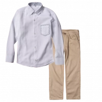 Παιδικό πουκάμισο για αγόρια Lachour Άσπρο αγορίστικο ποιοτικό μοτέρνο επίσημο για γιορτές | Παιδικό παντελόνι για αγόρια Genova 2 σαμπανί καθημερινά ελαστικά αγορίστικα online (1) 