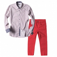 Παιδικό πουκάμισο για αγόρια LifeBoy Άσπρο Εμπριμέ αγορίστικο μοντέρνο ποιοτικό για εξόδους | Παιδικό παντελόνι Losan για αγόρια Basic κόκκινο επώνυμα παιδικά ρούχα online αγορίστικα ετών 