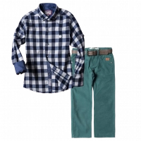Παιδικό πουκάμισο για αγόρια Classic καρό μπλε με σχέδια μοντέρνο επίσυμο για βάφτιση γάμο οικονομικά poukamiso | Παιδικό παντελόνι New College για αγόρια Rock Πράσινο 1 