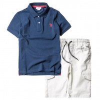 Παιδική μπλούζα US Polo για αγόρια Serius Μπλε αγορίστικη πολο με γιακά μοντέρνα κλασσική 1 | Παιδική βερμούδα New College για αγόρια Edition Άσπρο αγορίστικες καλοκαιρινές μοντέρνες βερμούδες 
