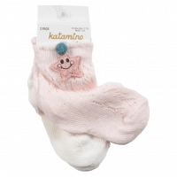 παιδικές κάλτσες για κορίτσια ροζ άσπρο σετ για βόλτα με αστεράκι