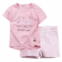 Παιδικό σετ Εβίτα για κορίτσια flamingos ροζ καλοκαιρινά σετάκια κοριτσίστικα με σορτσάκι Casual ελληνικά online ετών