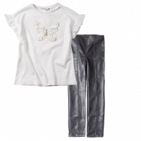 Παιδική μπλούζα Mayoral για κορίτσια Butterfly εκρού (1) | Παιδικό παντελόνι Mayoral για κορίτσια Leather Μαύρο κοριτσίστικα μοντέρνα πέτσινα παντελόνια 