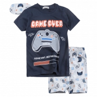 Παιδική πιτζάμα Hashtag για αγόρια Game over μπλε καλοκαιρινά σετάκια αγορίστικα μακό με βερμούδα Online ετών