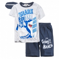 Παιδική πιτζάμα Hashtag για αγόρια Shark μπλε καλοκαιρινές πιτζάμες αγορίστικες μακό με βερμούδα Online ετών