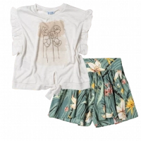 Παιδική μπλούζα Mayoral για κορίτσια Tulip μπεζ | Παιδική ζιπ κιλότ βερμούδα Mayoral για κορίτσια πράσινο επώνυμη καθημερινή αέρινη 