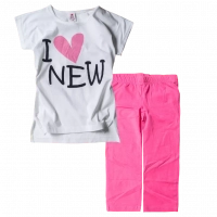 Παιδική μπλούζα New College για κορίτσια I Love New Άσπρο κοριτσίστικες καλοκαιρινές μπλούζες ελληνικές | Παιδικό κάπρι κολάν New College για κορίτσια Φούξια κοριτσίστικα καλοκαιρινά κολάν 