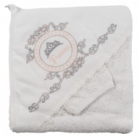 Βρεφική μπουρνουζοπετσέτα με γαντάκια για κορίτσια princess σομόν πετσετούλες μωράκια μηνών νεογέννητα  βαμβακερές (2)