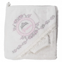 Βρεφική μπουρνουζοπετσέτα με γαντάκια για κορίτσια princess ροζ πετσετούλες για μωράκια μηνών νεογέννητα   (1)
