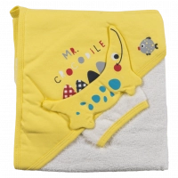 Βρεφική μπουρνουζοπετσέτα με γαντάκια για αγόρια Mr crocodile κίτρινο πετσετούλες για δώρα νεογέννητα  βαμβακερές (2)
