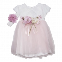 Βρεφικό φόρεμα για κορίτισια romantic flowers ροζ αμπιγέ φορέματα για μωράκια κοριτσάκια με τούλι