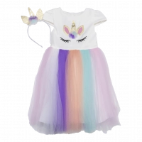 Παιδικό φόρεμα για κορίτσια magical unicorn άσπρο αμπιγέ φορέματα με μονόκερο τούλι ετών Online