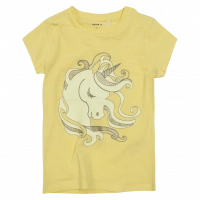 Παιδική μπλούζα Name it για κορίτσια Happy Unicorn κίτρινο κοριτσίστικες καλοκαιρινές απλές μακό online
