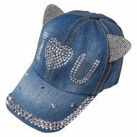 Παιδικό καπέλο για κορίτισα Strass Love2 τζιν μπλε κοριτσίστικα καπέλα Jean μοντέρνα με στρας ήλιο