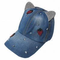 Παιδικό καπέλο για κορίτισα Strawberry τζιν μπλε κοριτσίστικα καπέλα Jean μοντέρνα με στρας ήλιο