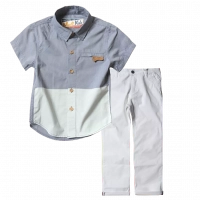 Παιδικό πουκάμισο Mall Kids Double γκρι καλοκαιρινά πουκάμισα για αγόρια κοντομάνικα Online | Παιδικό παντελόνι New College για αγόρια Sunny2 Άσπρο αγορίστικα καθημερινά οικονομικά ελληνικά επώνυμα 