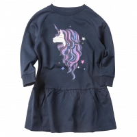 Παιδικό φόρεμα Name it για κορίτσια Sleepy Unicorn μπλε κοριτσίστικα ετών 7 μακρυμάνικα μονόκερους χειμερίνα  (1)