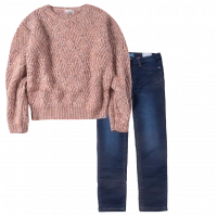 Παιδική μπλούζα Mayoral για κορίτσια zagor ροζ πλεκτή   πουλόβερ ζεστές κοριτσίστικες μακρυμάνικες επώνυμες | Παιδικό παντελόνι Mayoral για κορίτσια Oscuro μπλε χειμωνιάτικα καθημερινά επώνυμα σχολεία ετών online 