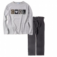 Παιδική μπλούζα Mayoral για κορίτσια Cool γκρι λεπτές μπλούζες κοριτσίστικες μακρυμάνικες επώνυμες | Παιδικό παντελόνι Mayoral για κορίτσια Ruffle Μαύρο κοριτσίστικα μοντέρνα παντελόνια 
