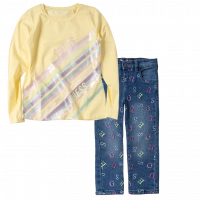 Παιδική μπλούζα Guess για κορίτσια 1981 κίτρινη άνετη καθημερινή εποχιακή επώνυμη ετών online (1) | Παιδικό παντελόνι GUESS για κορίτσια Letters Μπλε καθημερινά ποιοτικά επώνυμα τζιν online 
