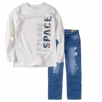 Παιδική μπλούζα Mayoral για αγόρια Explore Space άσπρο λεπτές μπλούζες αγορίστικες μακρυμάνικες επώνυμες ετών | Παιδικό παντελόνι Online για αγόρια Authentic μπλε καθημερινό άνετο βόλτα  σκισμένο τζιν ετών online (1) 