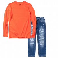 Παιδική μπλούζα Losan για αγόρια As πορτοκαλί εποχιακή σχολείο καθημερινή βόλτα επώνυμη ετών άνετη online (1) | Παιδικό παντελόνι Online για αγόρια Vogue μπλε καθημερινό άνετο κάζουαλ σκισμένο βόλτα ετών online (1) 